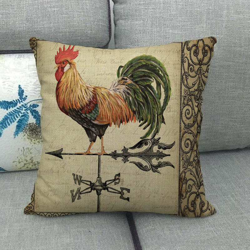 Nordisches Vintage Hahnenmuster Digitaldruck Kurzflor Kissenbezüge für Auto Sofa Büro Kissenbezug Heimartikel