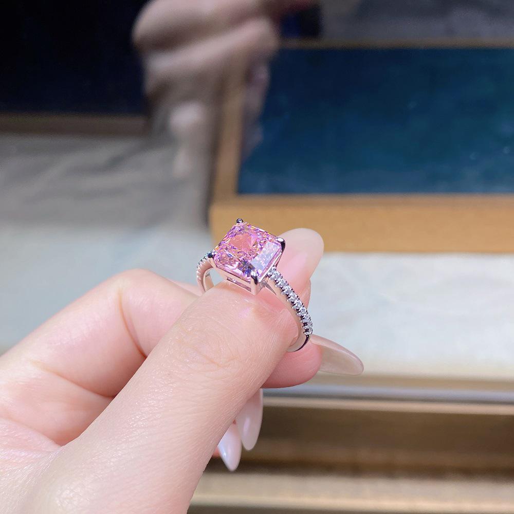 Prsten S925 Sterlingové stříbro Třešňově růžový drahokam & Vysoce uhlíkový diamant Ledový květinový výbrus