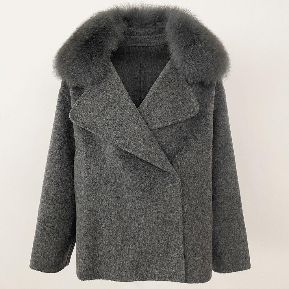 OFTBUY Winter Women Coat Real Fox Fur Double-faced Woolen Mid-length Thick Warm Turn-down Collar Jacket Casual Office Lady Daily Overwears