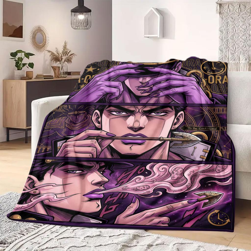 JoJo's Bizarre Adventure Flannel Blanket, Cartoon Print for Bedroom Accessories, Warm Throw for Chairs, Portable Travel_LIAN