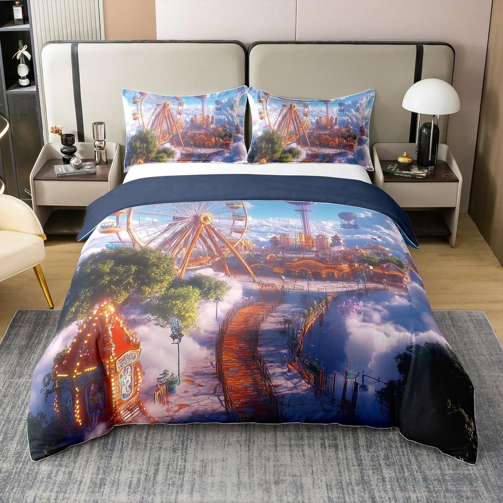 Amusement Park Duvet Cover Set For Kids Boys Girls Lightweight Down Quilt Covers Room Decor 2 Pillowcases 1 Duvet Cover No Quilt