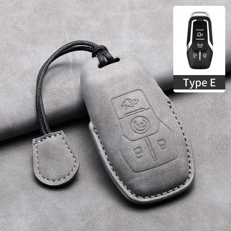 Leather Car Key Case Cover for Ford Edge Fusion Mustang Explorer F150 F250 F350 Ecosport Edge S-MAX Ranger for Lincoln Mondeo