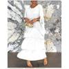 Women's Elegant Solid Color Chiffon Batwing Sleeve Round Neck Tiered Ruffle Maxi Dress Casual Long Gown