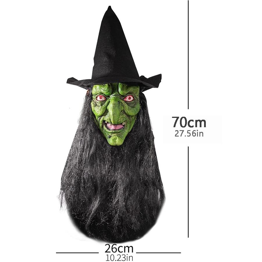 Scary Mask Halloween Horror Evil Mask, Wearing A Wig Hat Green Face Red Eyes Zombie Mask Evil Role-playing Props, Party Props