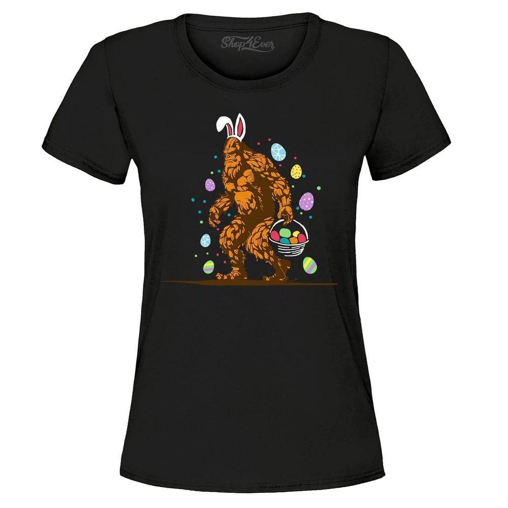 Bigfoot with Easter Basket Egg Hunting Women's T-Shirt Sasquatch Bunny Shirts