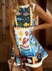 Summer Fashion Casual European and American Printed Crew Neck Vest Dress Women's Clothing Bamboo Hemp Comfortable Casual
