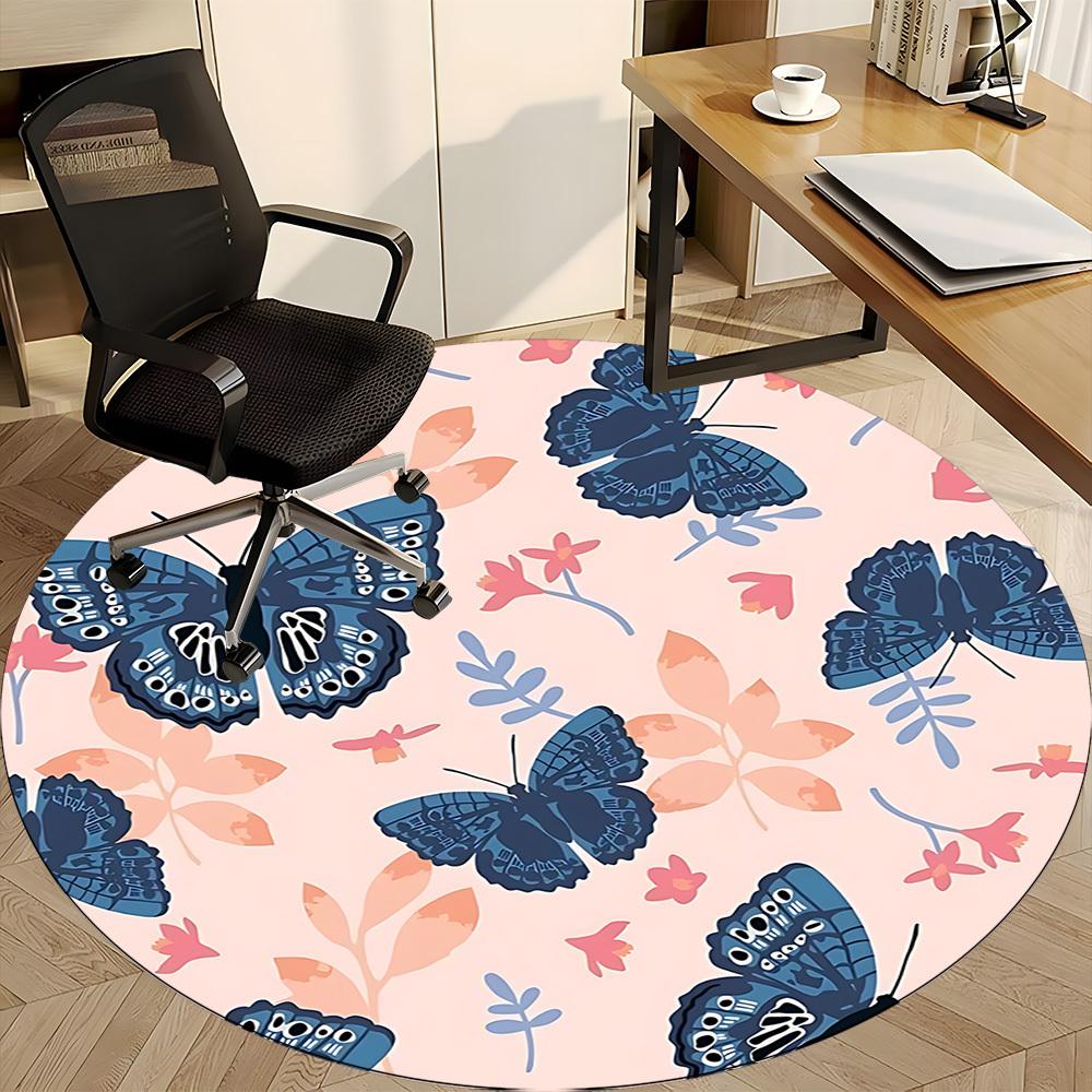 1pc Butterfly Floral Office Round Area Rug, Indoor Mat Suitable For Office, Under Office Chairs Bedroom Living Room Home Decor, Room Deco