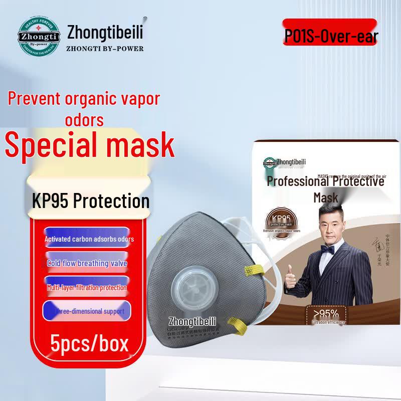 Activated Carbon KP95 Head-Mounted Face Mask with Breathing Valve (5-Pack)