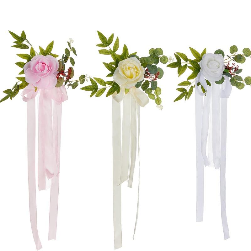 Artificial Rose Wedding Chair Back DecorationArtificial Flower Corridor Corridor Decoration Wedding Chair Back Flower