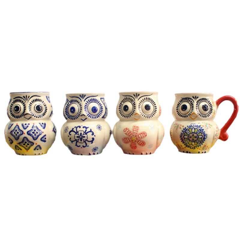 Hand-Painted Pastoral Owl Mug with Handle 