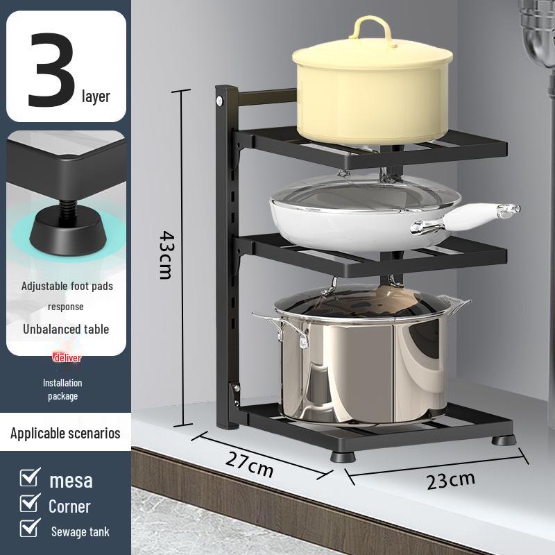 Adjustable Multi-layer Kitchen Cookware Storage Rack for Cabinets and Countertops