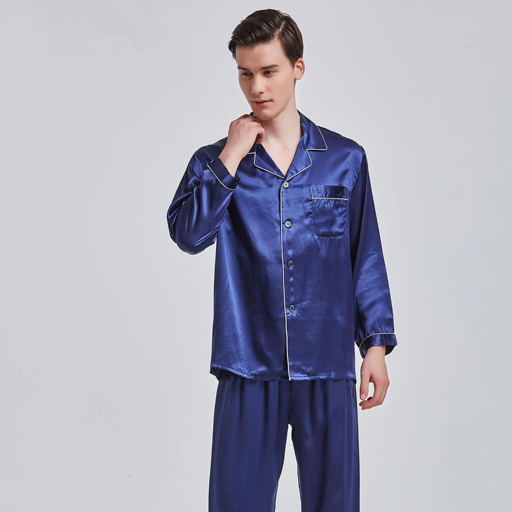 Men's Long Sleeve Silk Pajama Set - Summer Mulberry Silk Homewear 1188