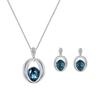 Women's Crystal Diamond Earrings Pendant Necklace Set Blue