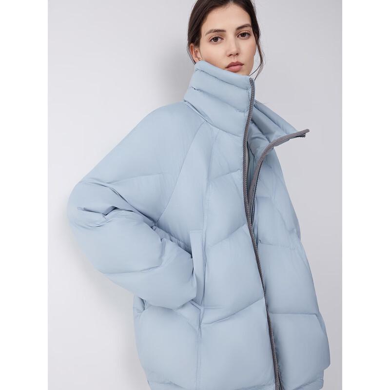 ELLE Women's White Duck Down Stand Collar Short Puffer Jacket