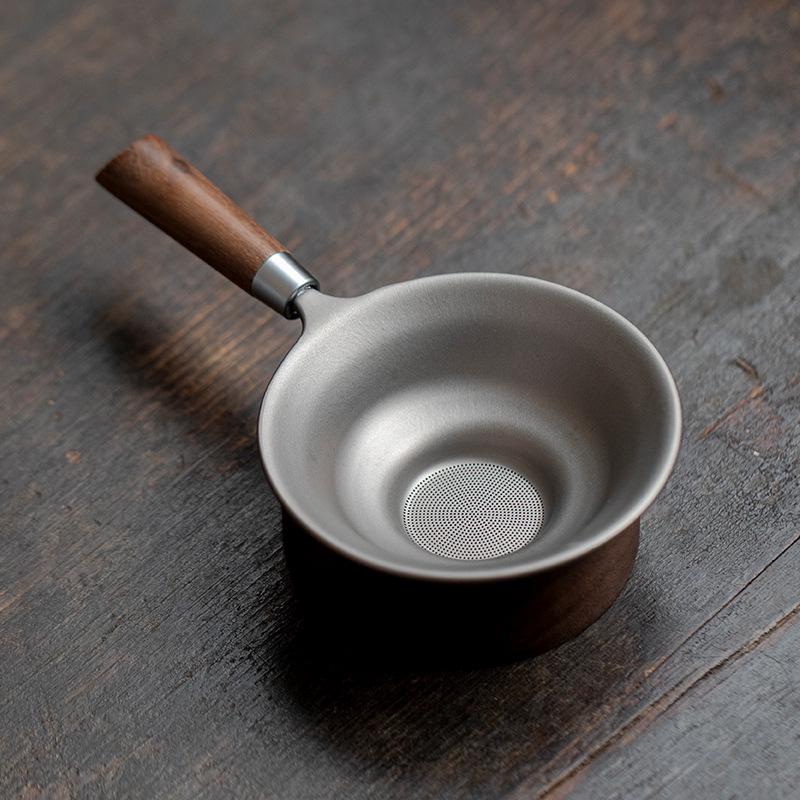 Reintitan Massivholzgriff Tee-Separator Infusor Zen Teesieb Spender Teezubereitung Teefilter Teezubehör Geschenk