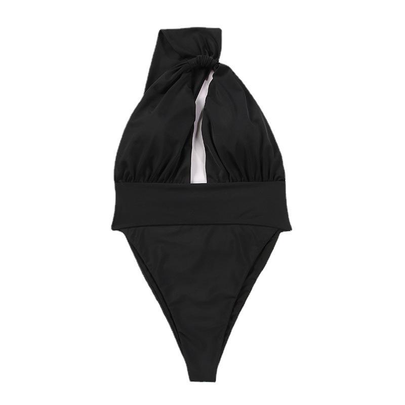 2024 One-Shoulder High Waist Solid Color Swimsuit with Cutout Design