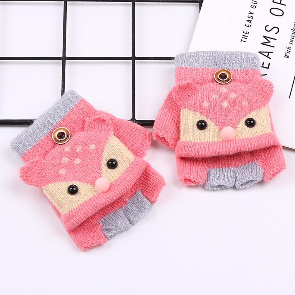 3-6 Years Thicken Kids Knitted Gloves Flip-Open Fingerless Gloves Winter Warm Mittens  for Baby Kids