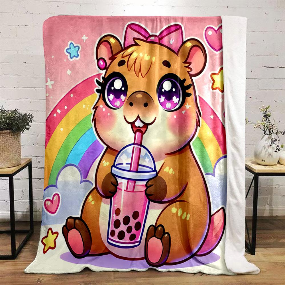 Cute Hamster with Bubble Tea print blanket soft and cozy perfect for the living room bed sofa or a nap,gift