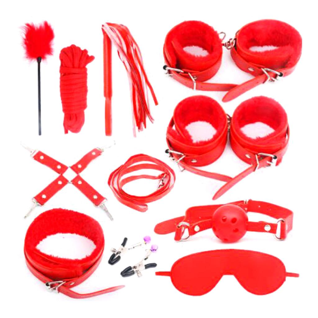 Sex Bondage Restraint Kits for Adult Beginners BDSM Toys Leather Adjustable Handcuffs Ankle Cuff Gag Blindfold Set