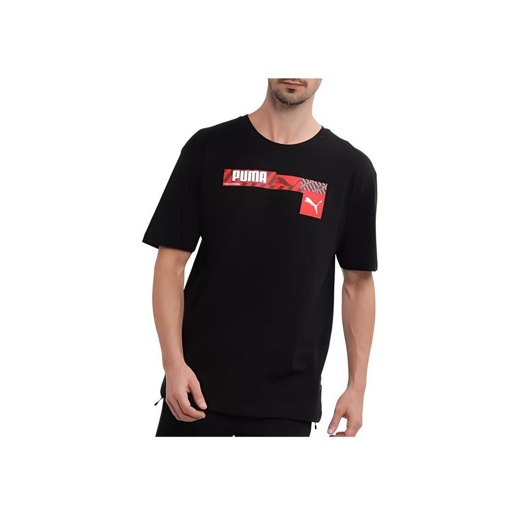 PUMA Solid Color Casual Printed Breathable Short Sleeve T-Shirt Men tops Black 673441-01