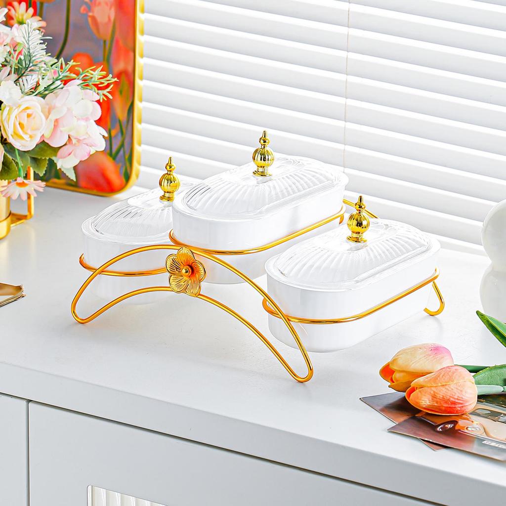 Elegant Iron Art Snack Dish with Compartments: Luxurious Fruit Plate for Home or Hotel