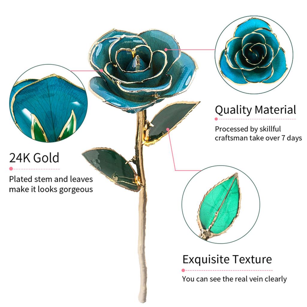 24 Carat Gold Trimmed Rose Flower Gift for Her Valentine s Day, Mother s Day, Anniversary