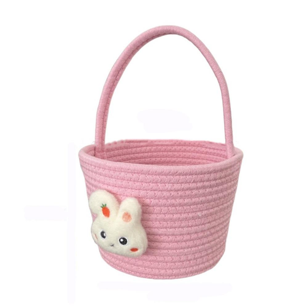 Hand-Woven Easter Gift Basket Cotton Thread Gift Storage Basket Handheld Woven Basket Gift Giving розовый