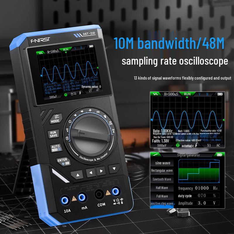 FNIRSI DST210/201 3-in-1 Multimeter: 10M Bandwidth, Oscilloscope, Signal Generator.