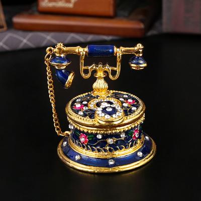 Retro Telephone Jewelry Box, Desktop Ornament, Metal Handicraft, Enamel Creative Jewelry, Storage Box, Decoration Box.