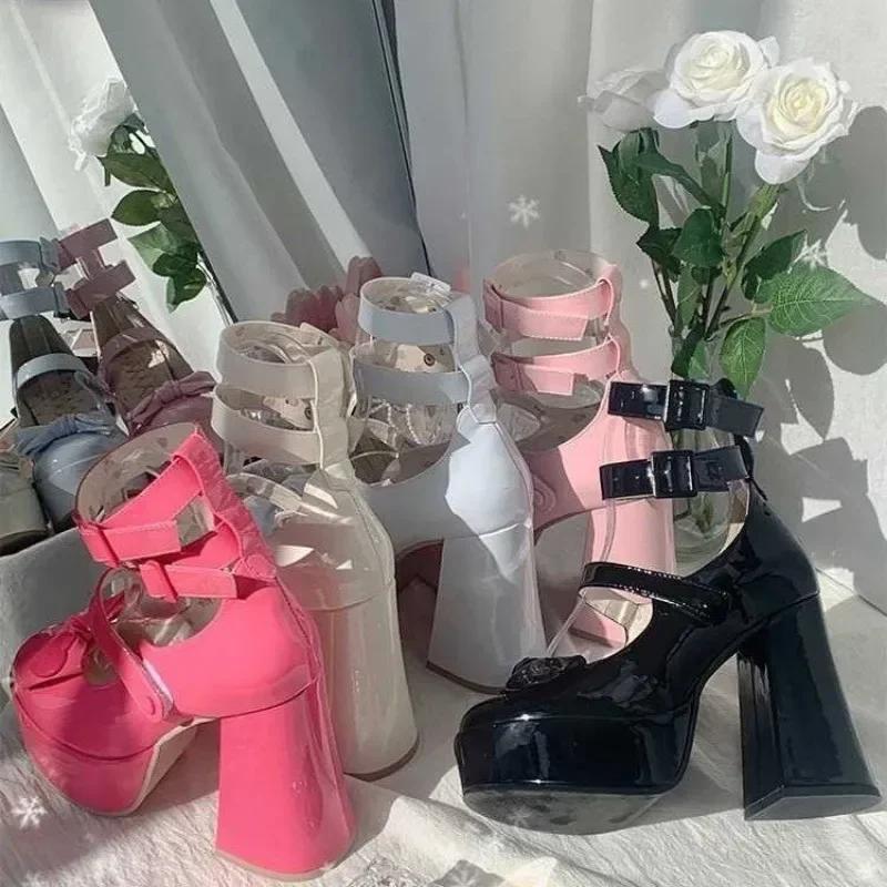 Fashion Game Magic Madoka Cosplay Shoes Custom Lolita Costume Props Bow-knot Sandals PU Leather High Heel Princess Shoes for Women Girls