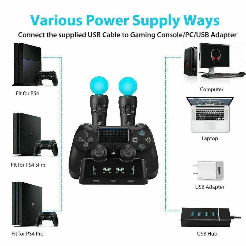 4 In 1 Charger Charging Dock For Sony Ps4 Playstation 4 Vr Psvr Move Controllers