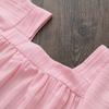 Leisure Vacation Style Children's Suit Solid Color Flower Embroidery Square Neck Short Sleeved Top+shorts Two-piece Set Summer