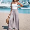 Women's Wide-Leg Solid Color Casual Polyester Pants
