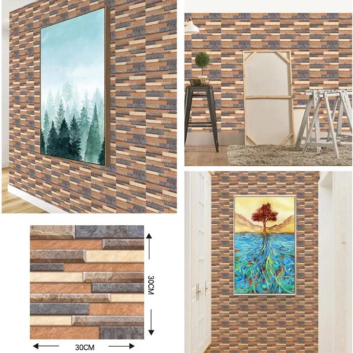 1/12Pcs 3D Wall Sticker Brick Grain Pattern Water-Repellent Self-Adhesive Wall Paper Bathroom Wall Decals 30X30Cm Pegatinas Pared