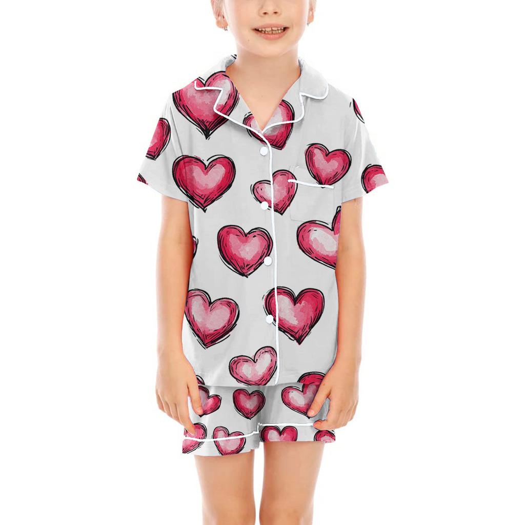 Children Pajamas Fashion Two-Piece Shirt Shorts Set Soft Holiday Casual Clothing Set