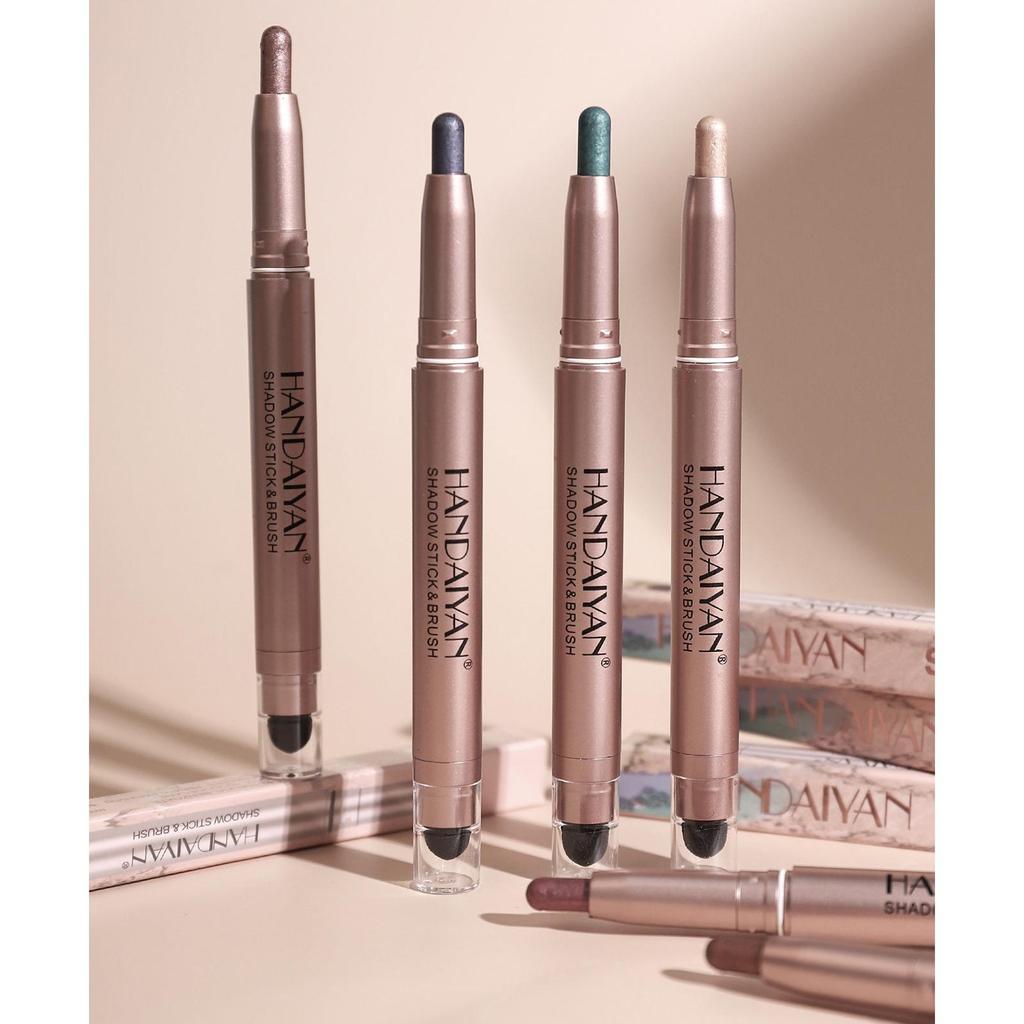 Barra de sombra de ojos de doble cabezal, lápiz resaltador con brillo de diamante, crema Ultra pigmentada de larga duración, pincel para sombra de ojos