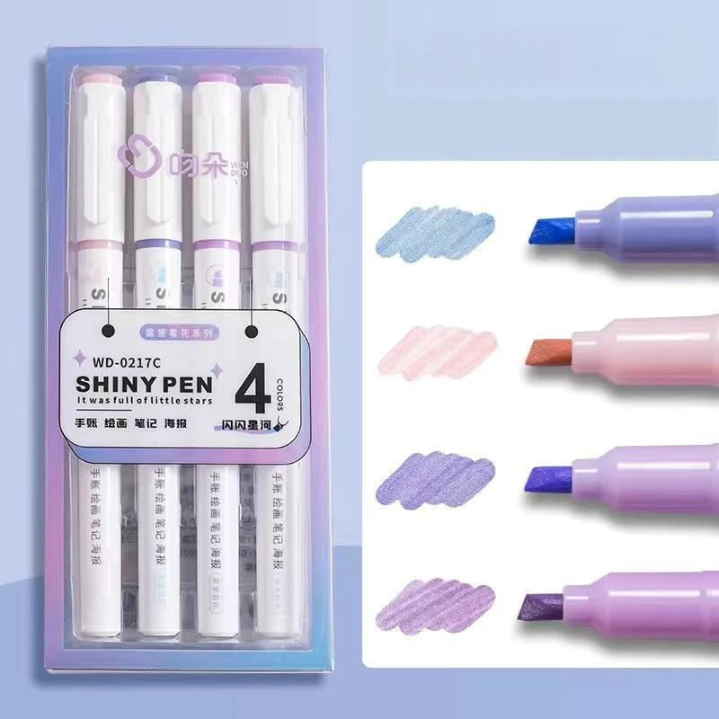 

4 цвета/набор блестящих маркеров Kawaii с блестками для сверкающих планировщиков для заметок, библейских журналов, японских канцелярских принадлежностей