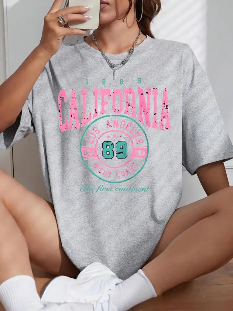 Fashion Letter Printed Tshirt Crew Neck Los Angeles Womens Unisex Shortsleeved Retro Street Y2K Casual Tops Clothing