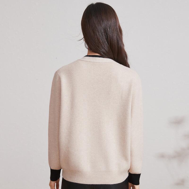 Sanpowa Women's V-Neck Colorblock Knit Cardigan