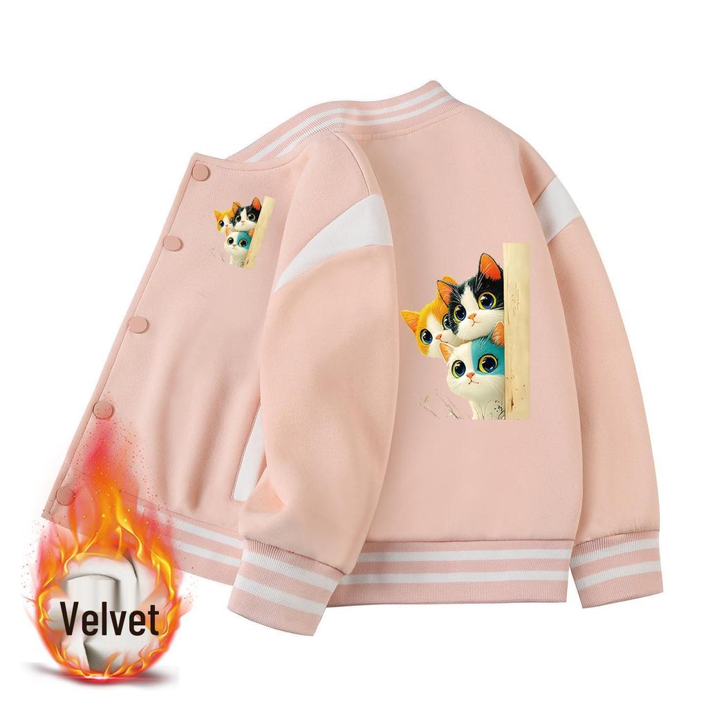 Kids' Autumn/Winter Velvet Baseball Jacket: 2026 New Casual Outerwear for Boys & Girls