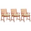 Garden Dining Chairs 3 pcs with Cushions Solid Acacia Wood