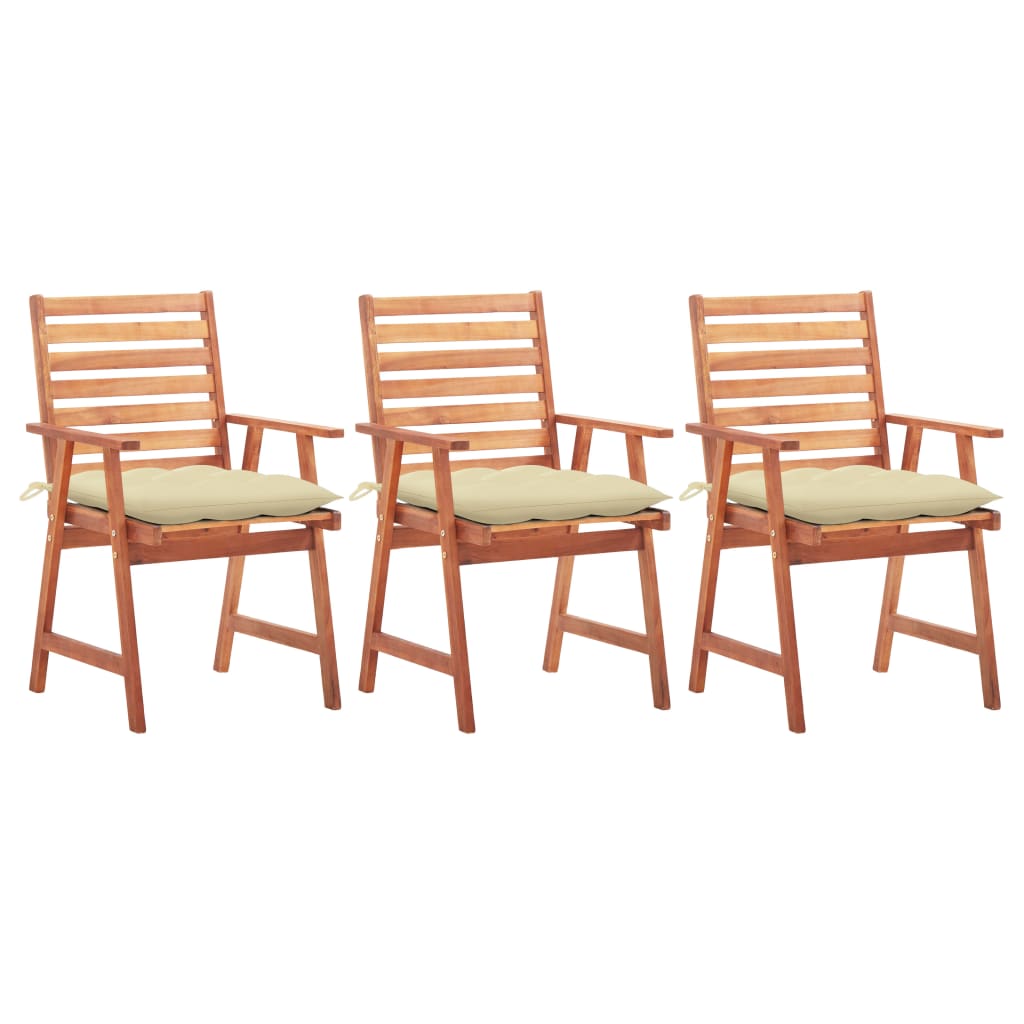 Garden Dining Chairs 3 pcs with Cushions Solid Acacia Wood