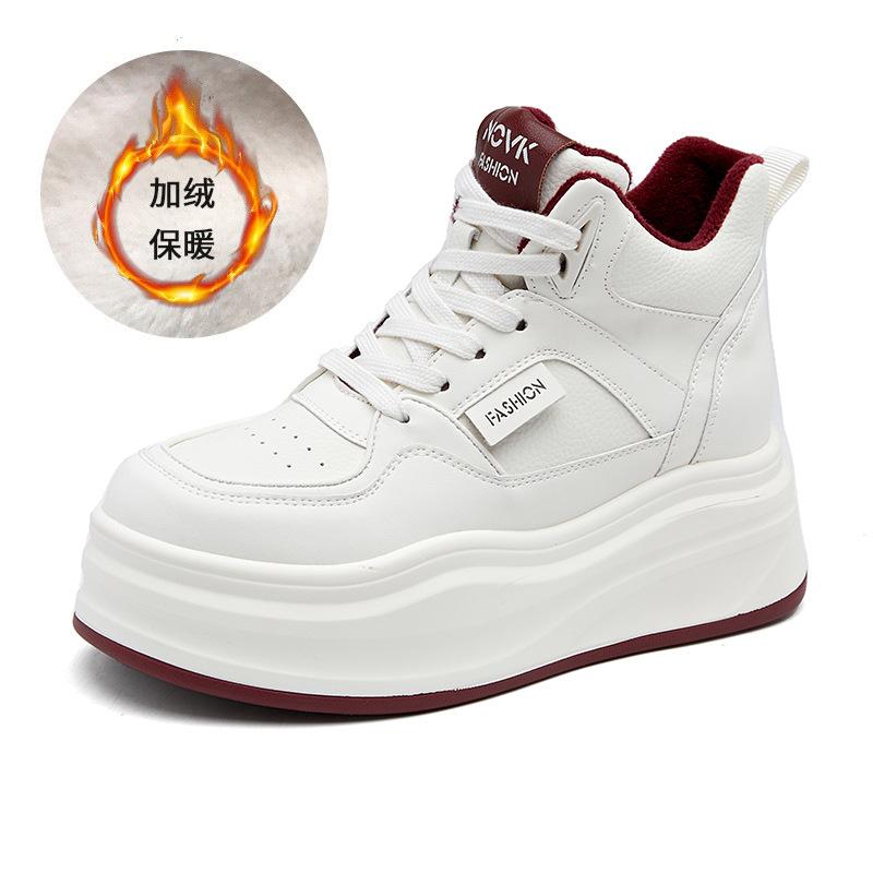 

2025 autumn and winter new leather women s shoes thick-soled inner height increase casual high-top white shoes children s versatile flat shoes 40
