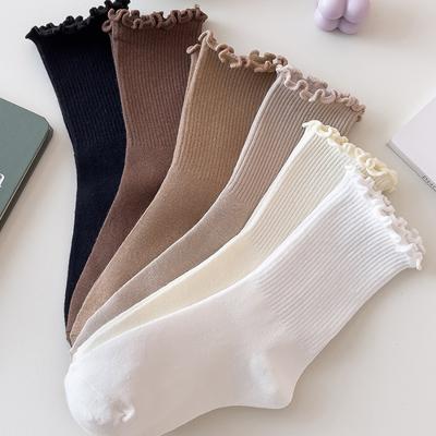 1/2/3 Paar Baumwollrüschen Knöchelsocken Damen Lolita Niedlich Kawaii Koreanische Strümpfe Mädchen Frühling Schwarz Weiß Mittellang Japanische Socken
