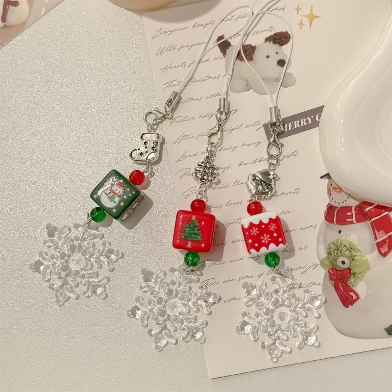 Festival Christmas Bead Mobile Strap Phone Pendant Alloy Phone Strap Resin Alloy Texture Perfect for Bags or Keys
