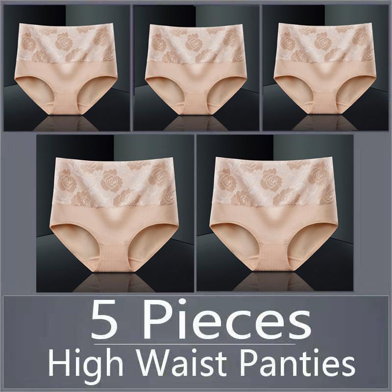5pcs Women's Panties Pure Cotton Breathable High Waisted Panties Women's Plus Size Underwear