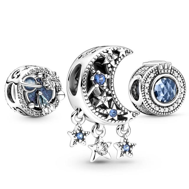 3pcs /Lot Blue Enamel Globe Charms Beads Star Pendant Fit Diy Brand Charm Bracelets Necklaces For Women Fashion Jewelry Making