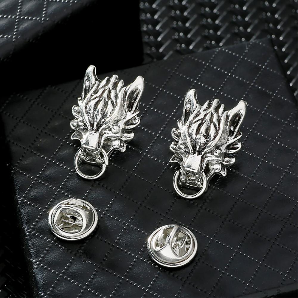 1 Pair Retro Collar Brooches Tree Leaf Wolf Rhinestone Fashion Lapel Pin For Men Women Shirts Suits Clothes Decor Jewelry Gift