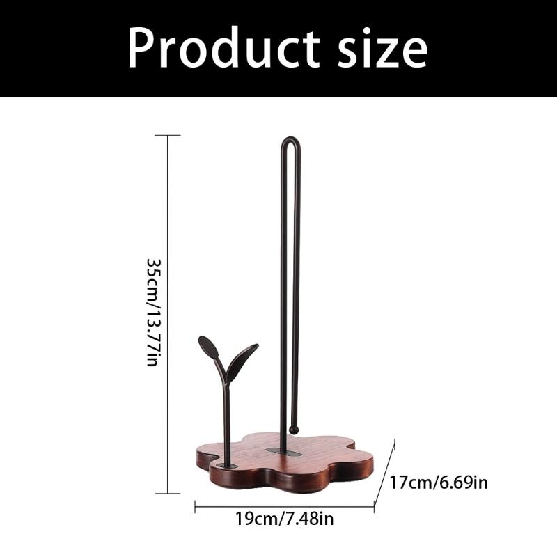 Attractive Retro Style Tissue Box Holder with Wood Base & Strong Metal Rod Wooden Tissue Dispenser for Countertops