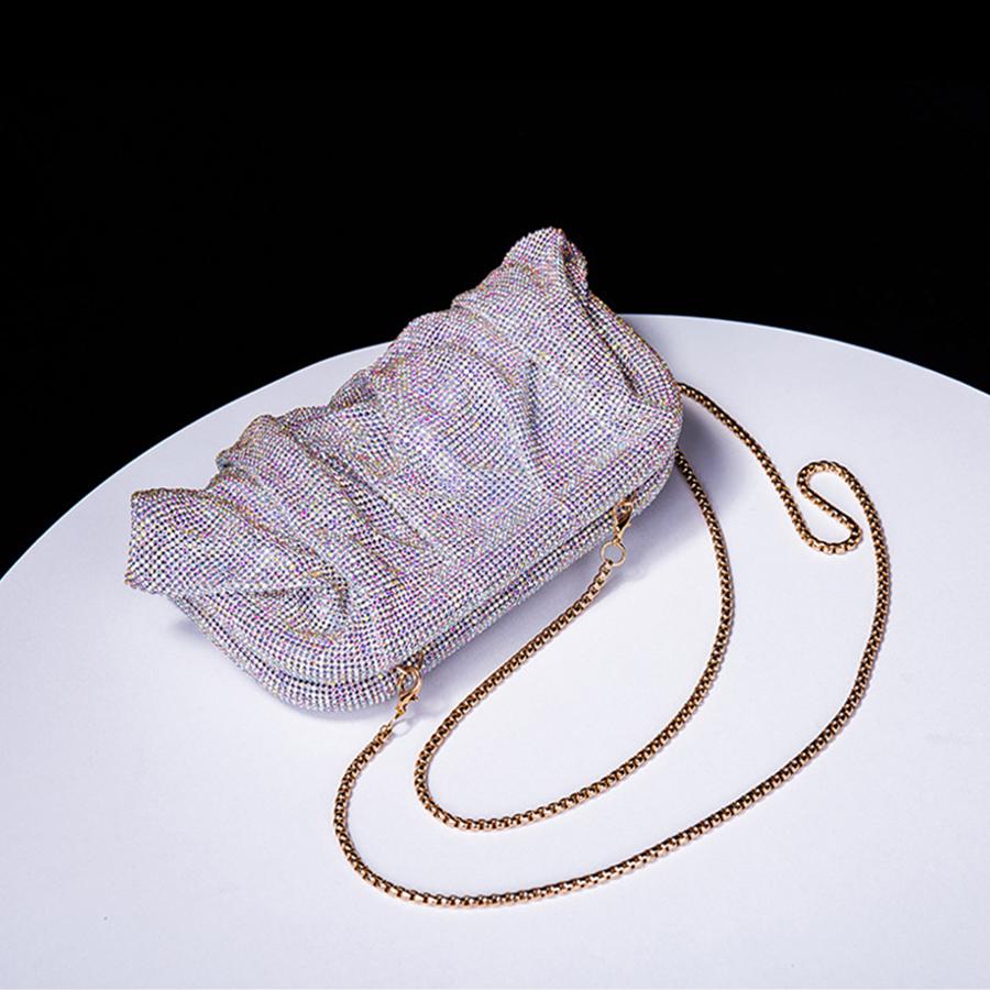 Shiny  Pleated Clutch Evening Bag for Women Chains Dumpling Bags New Folds Crystal Bags Bag
